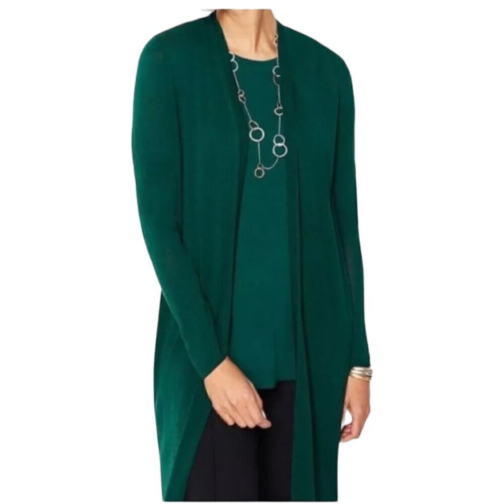 J. Jill Wearever Cotton Blend Long Open Front Cardigan Green